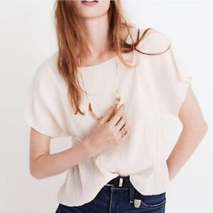 Madewell Ivory Micro Pleat Short Sleeve Blouse Size XS